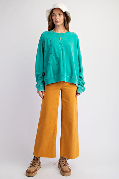 Flower Child French Terry Pullover Top in Atlantis Green