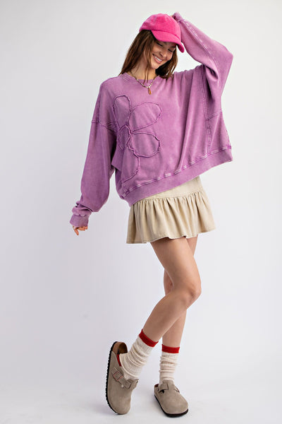 Flower Child French Terry Pullover Top in Orchid