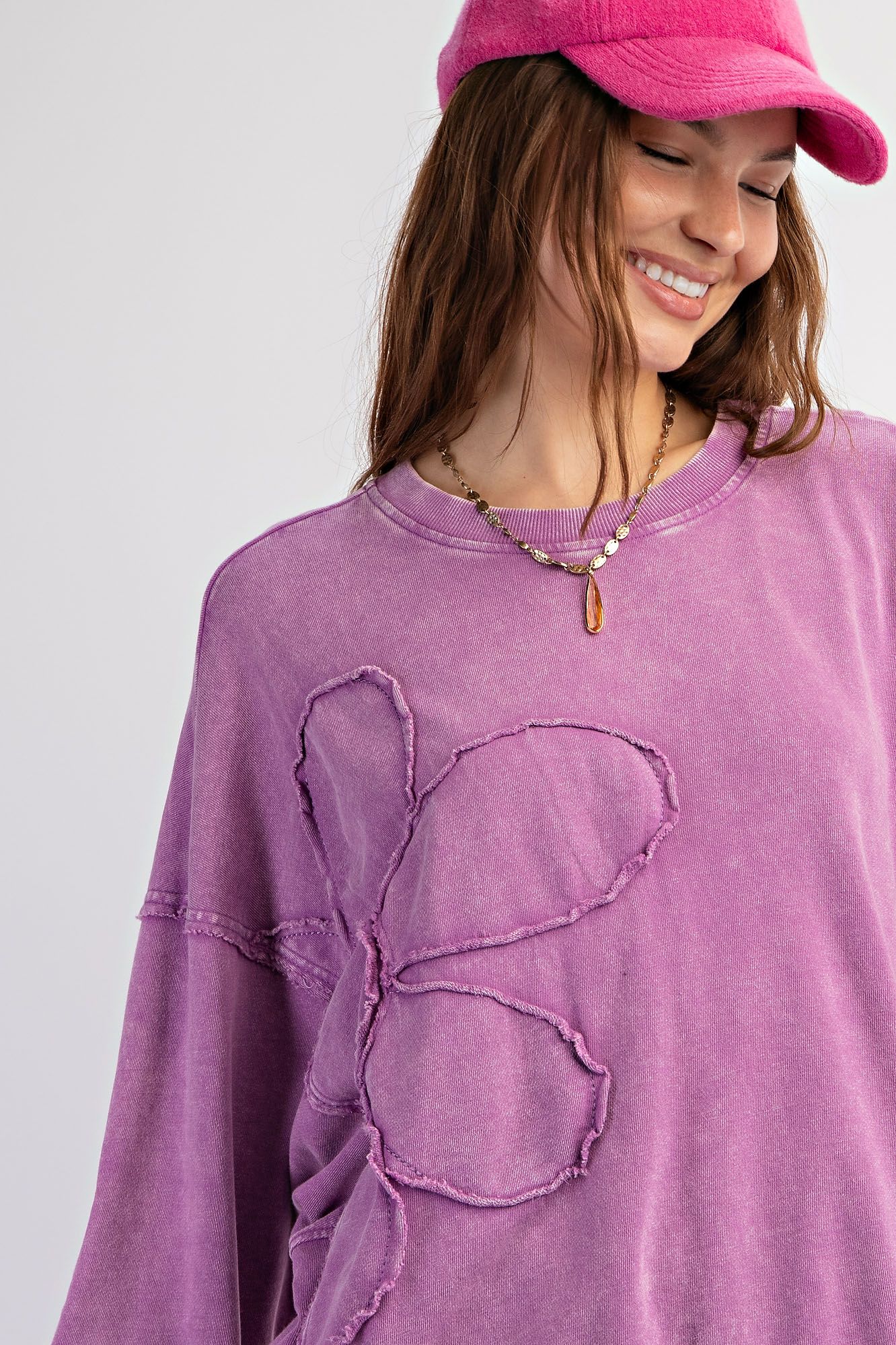 Flower Child French Terry Pullover Top in Orchid