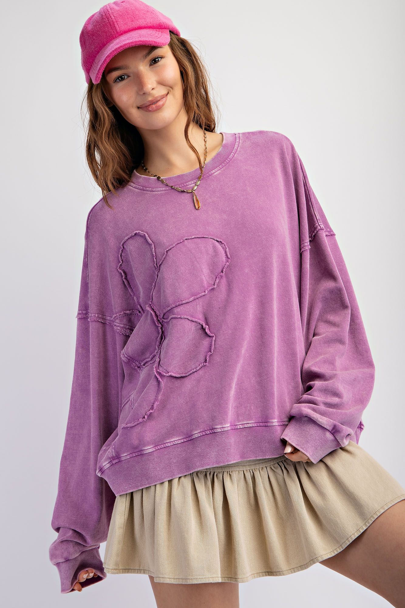 Flower Child French Terry Pullover Top in Orchid