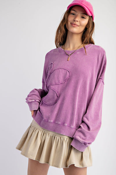 Flower Child French Terry Pullover Top in Orchid