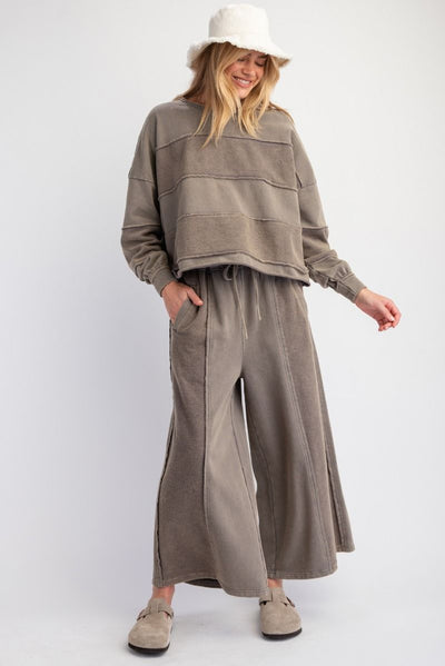 Kickin' It Mineral Washed Wide Leg Pants in Smoke