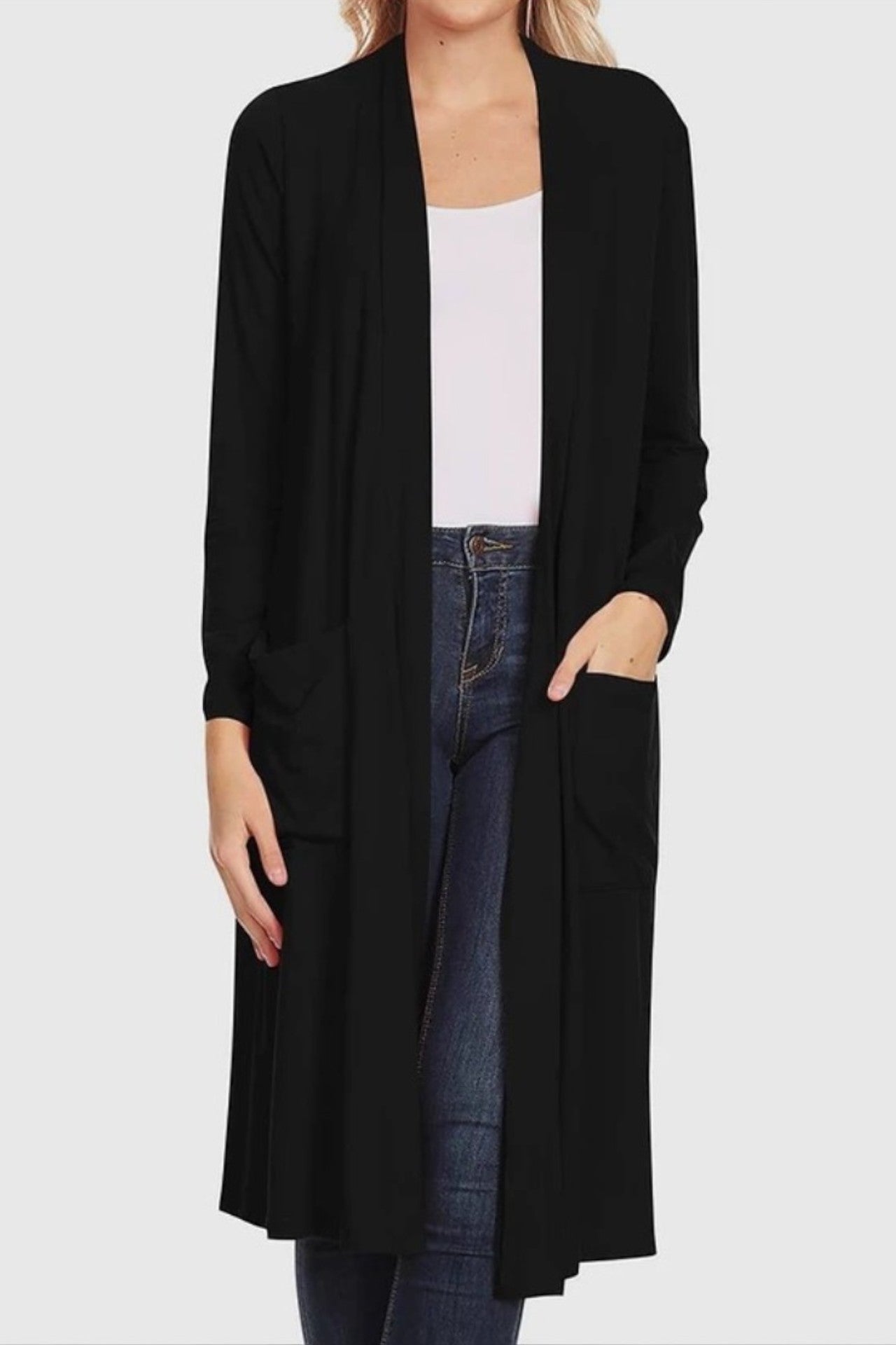 Jenni Longline Slouchy Pocket Open Cardigan in Black