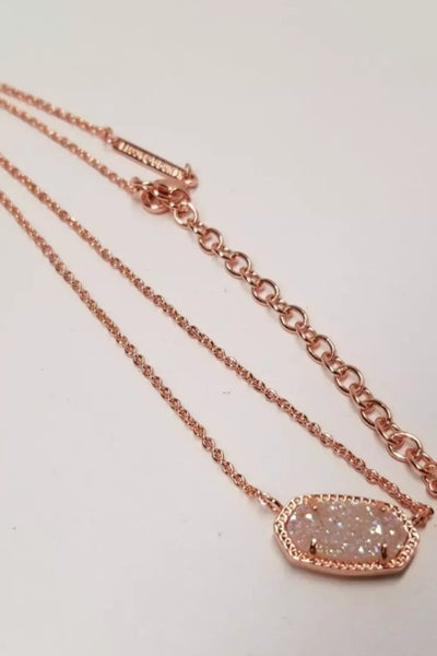 Kendra Scott Elisa Short Pendant in Rose Gold Iridescent Drusy