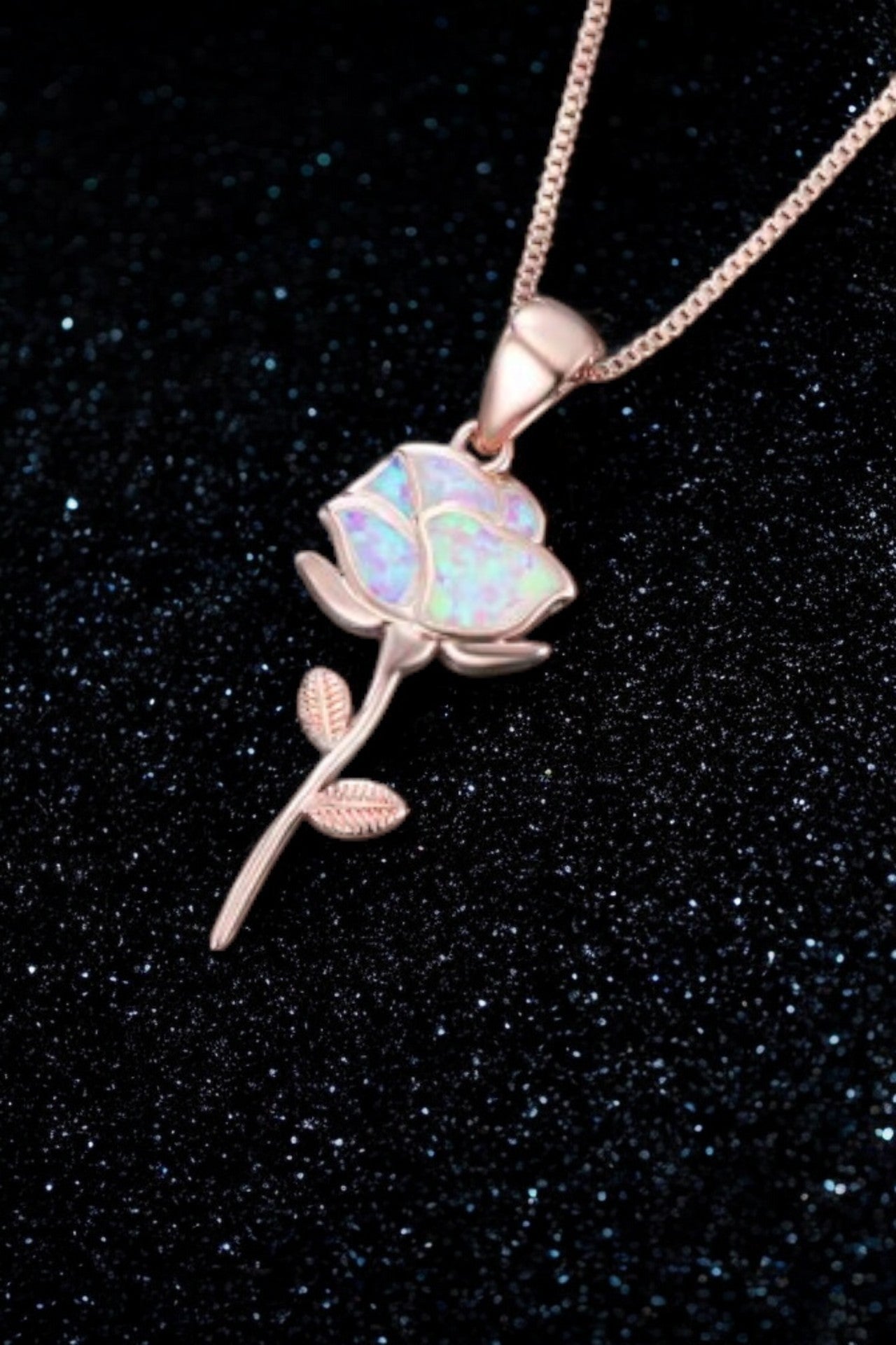 Celeste Opal Rose Pendant Necklace in Rose Gold