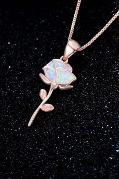 Celeste Opal Rose Pendant Necklace in Rose Gold