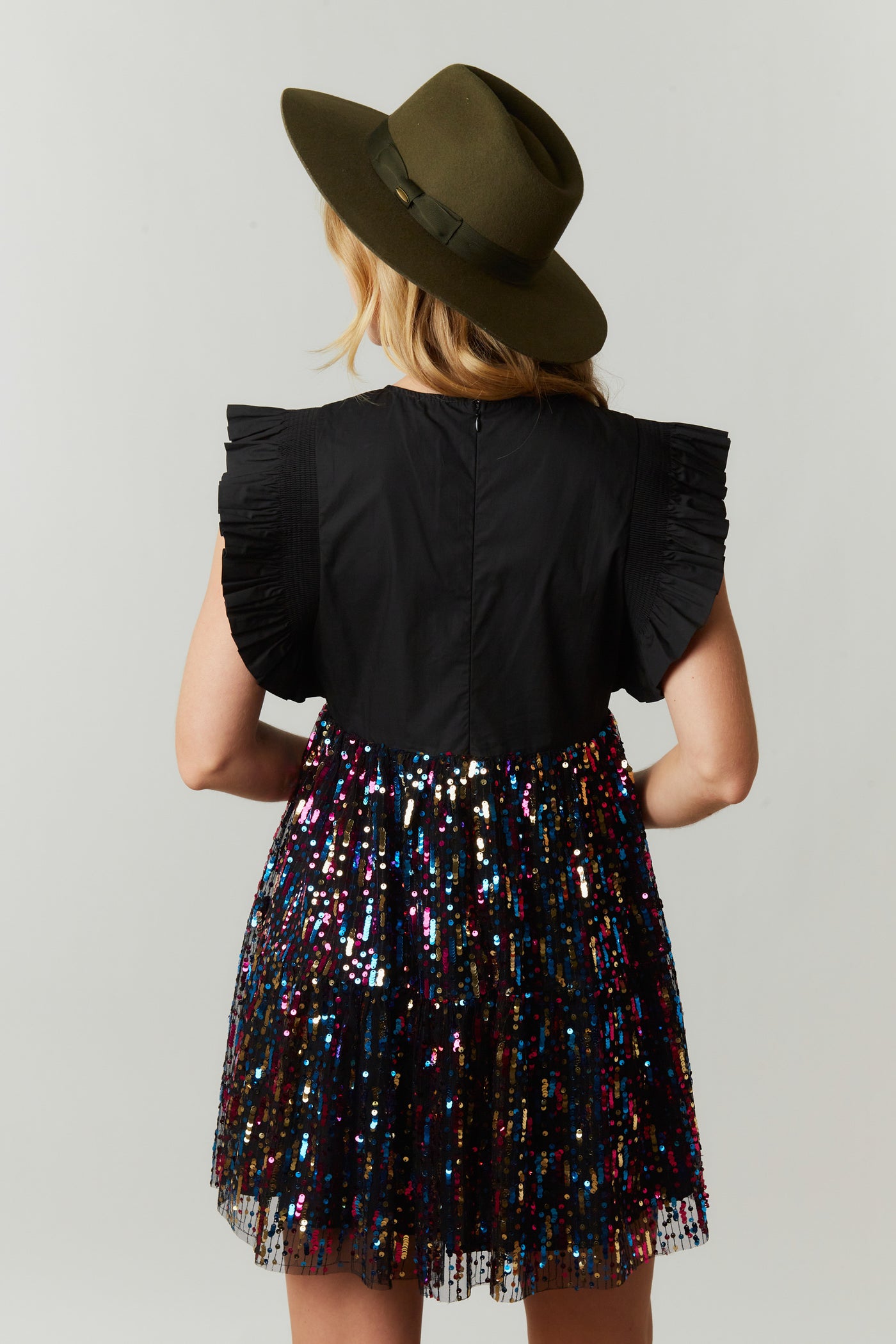 The Janet Dress in Black Rainbow Sequin