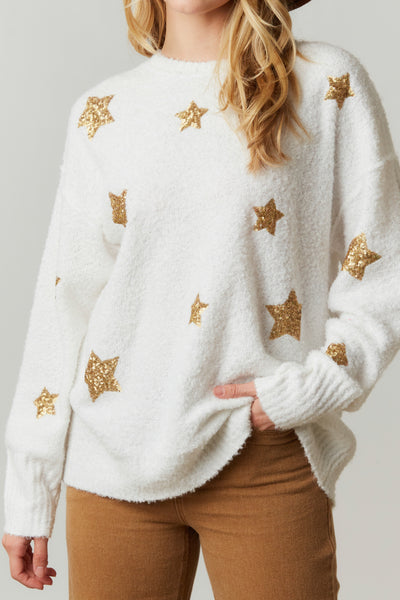 Kimber Sequin Starry Sweater in White