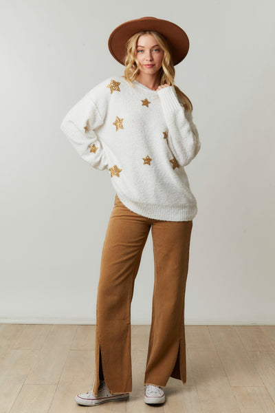 Kimber Sequin Starry Sweater in White