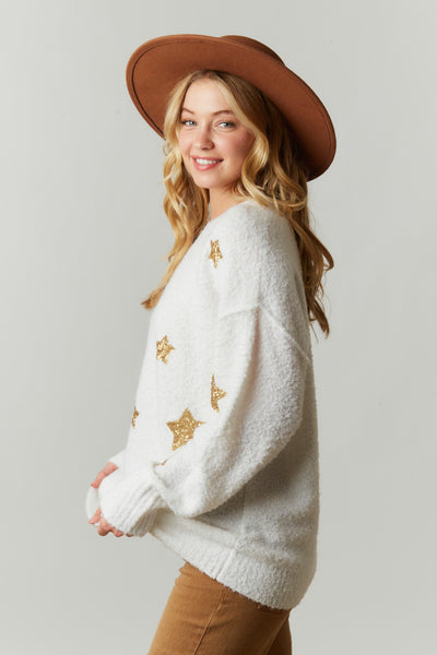 Kimber Sequin Starry Sweater in White