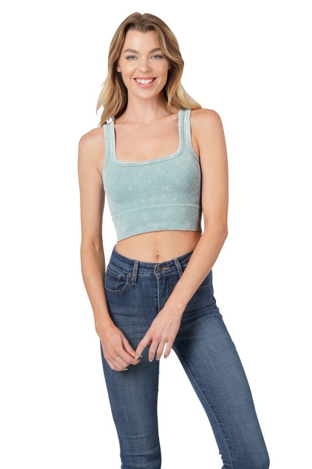 Maddie Washed Ribbed Crop Top Bralette in Blue Grey