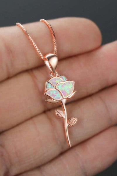 Celeste Opal Rose Pendant Necklace in Rose Gold