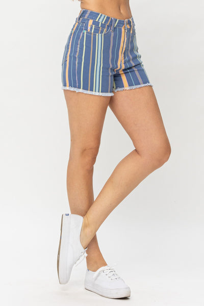 Judy Blue Peach Sunrise Striped Denim Shorts