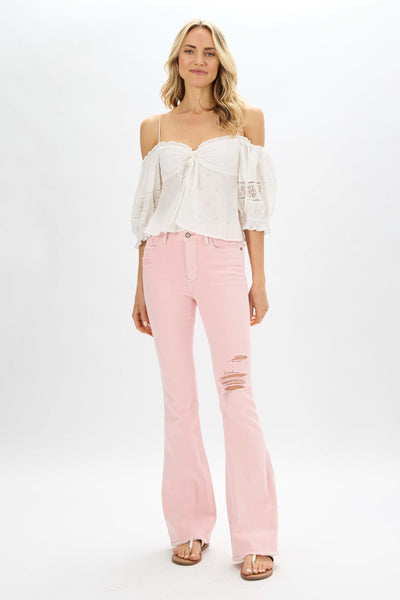 Judy Blue Candy Clouds Pink Distressed Denim Flares