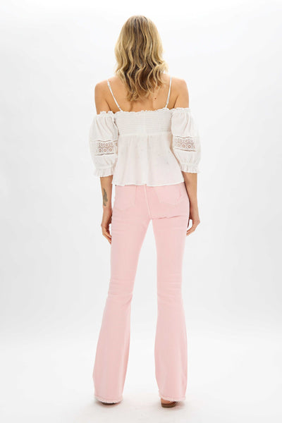 Judy Blue Candy Clouds Pink Distressed Denim Flares