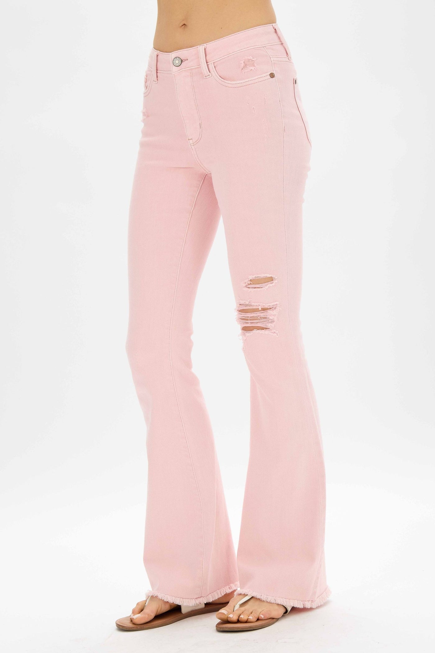 Judy Blue Candy Clouds Pink Distressed Denim Flares