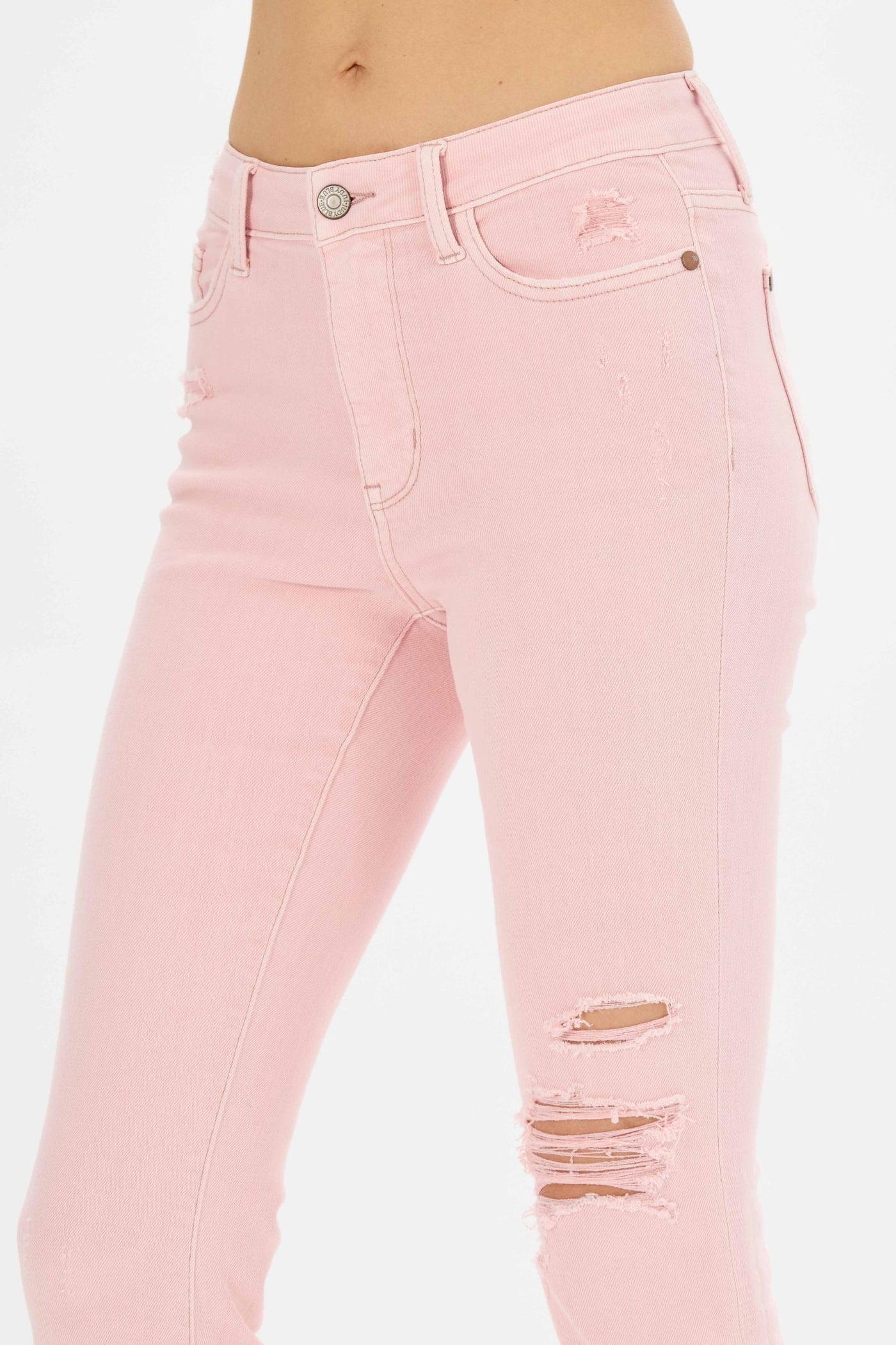 Judy Blue Candy Clouds Pink Distressed Denim Flares