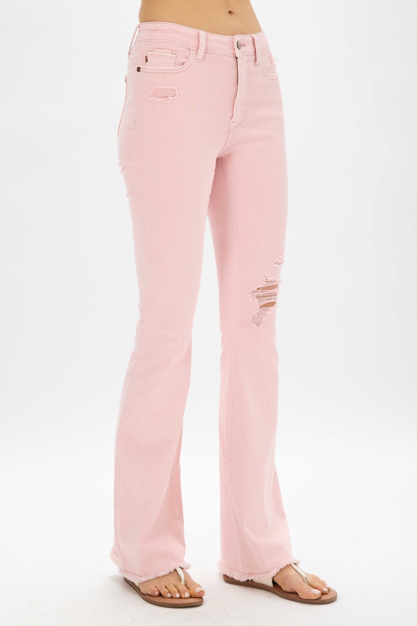 Judy Blue Candy Clouds Pink Distressed Denim Flares