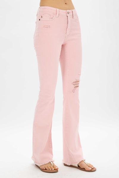 Judy Blue Candy Clouds Pink Distressed Denim Flares