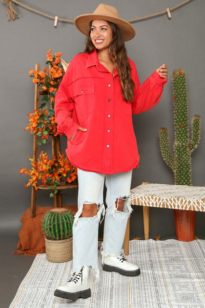 Be Bold Washed Contrast Loose Shacket in Red