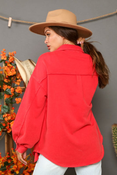 Be Bold Washed Contrast Loose Shacket in Red