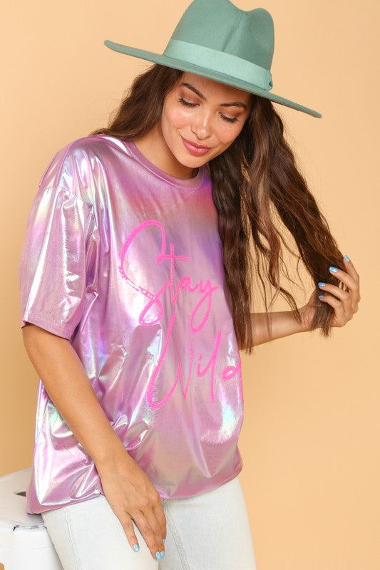 Stay Wild Iridescent Graphic Tee in Lavender
