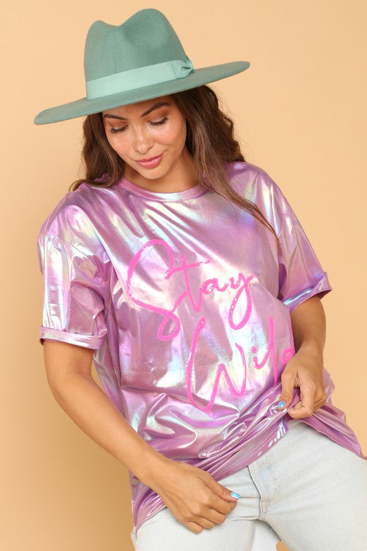 Stay Wild Iridescent Graphic Tee in Lavender