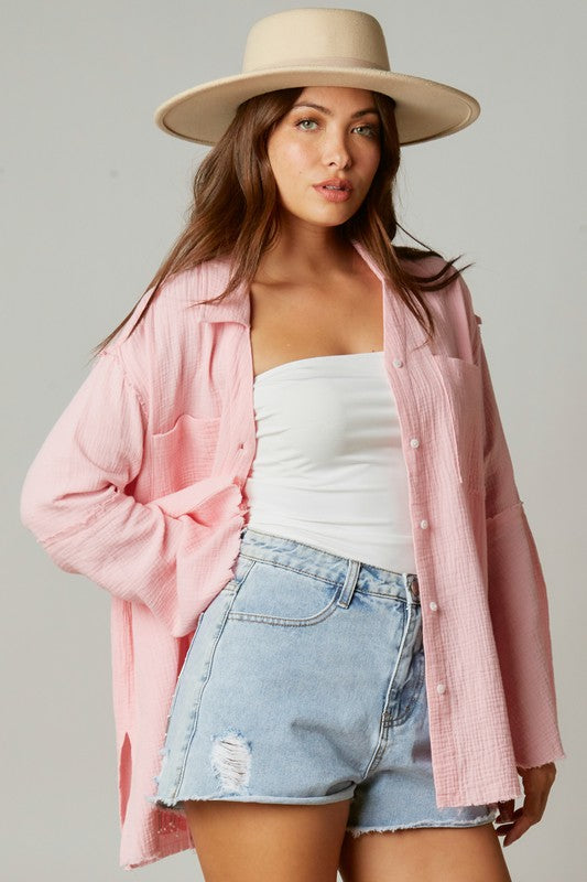 Rock & Roll Sequin Patch Oversized Shirt in Pink