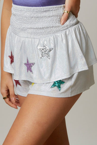 All the Stars are Closer Layered Sequin Star Shorts in Silver