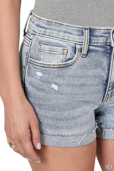 Cuffed Raw Hem Denim Shorts in Ice