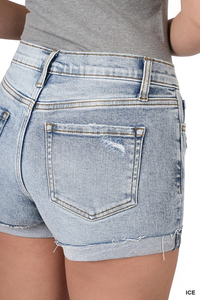 Cuffed Raw Hem Denim Shorts in Ice