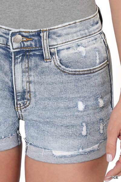 Cuffed Raw Hem Denim Shorts in Ice