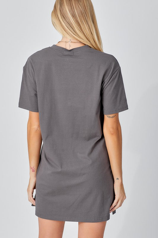 Jolene Graphic Print T-Shirt Dress in Charcoal