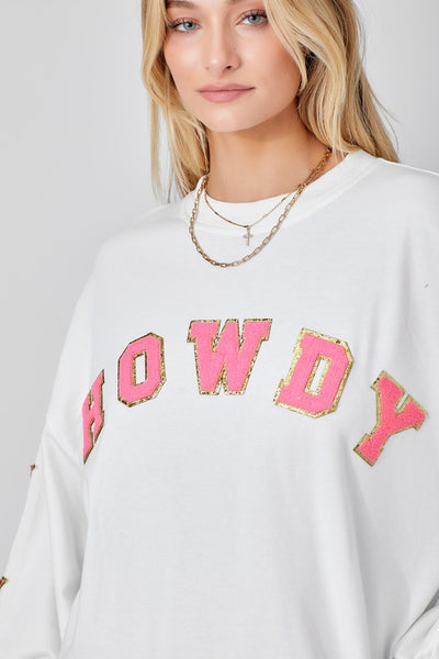Howdy Crewneck Dress with Letter Patches in Ivory