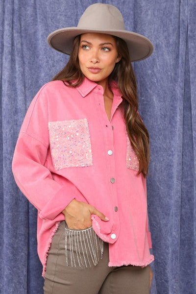 Cowgirl State of Mind Sequin Shacket in Pink