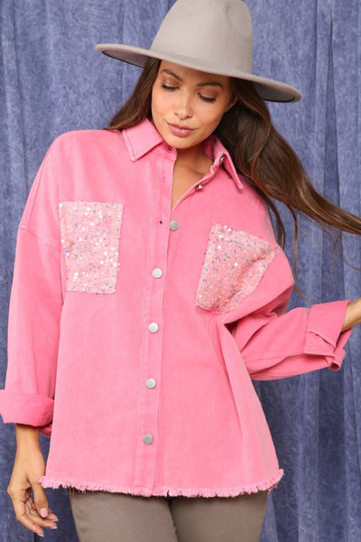 Cowgirl State of Mind Sequin Shacket in Pink