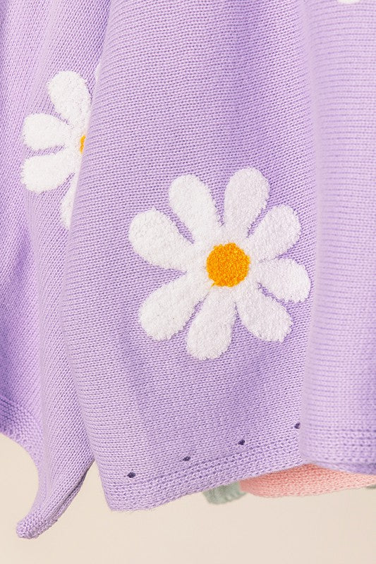 Daisy Daze Floral Embroidery Loose Fit Knit Top in Lavender