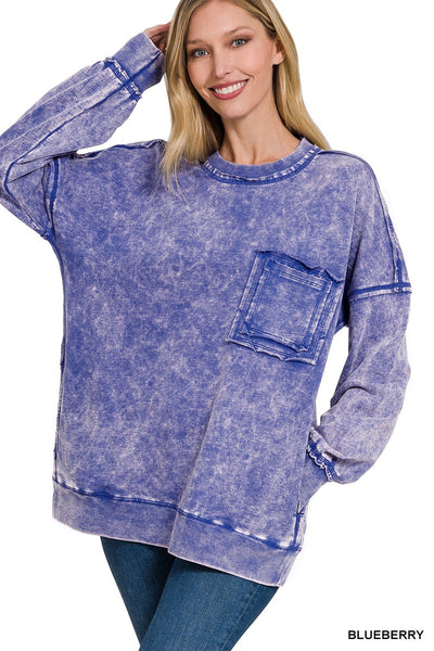 The Cool Pullover Acid Washed with Raw Edge Seams ***Multiple Colors***