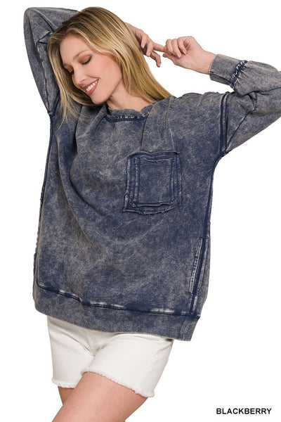 The Cool Pullover Acid Washed with Raw Edge Seams ***Multiple Colors***