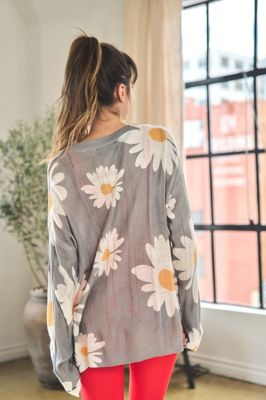 Daisy Mae Floral Sweater in Charcoal