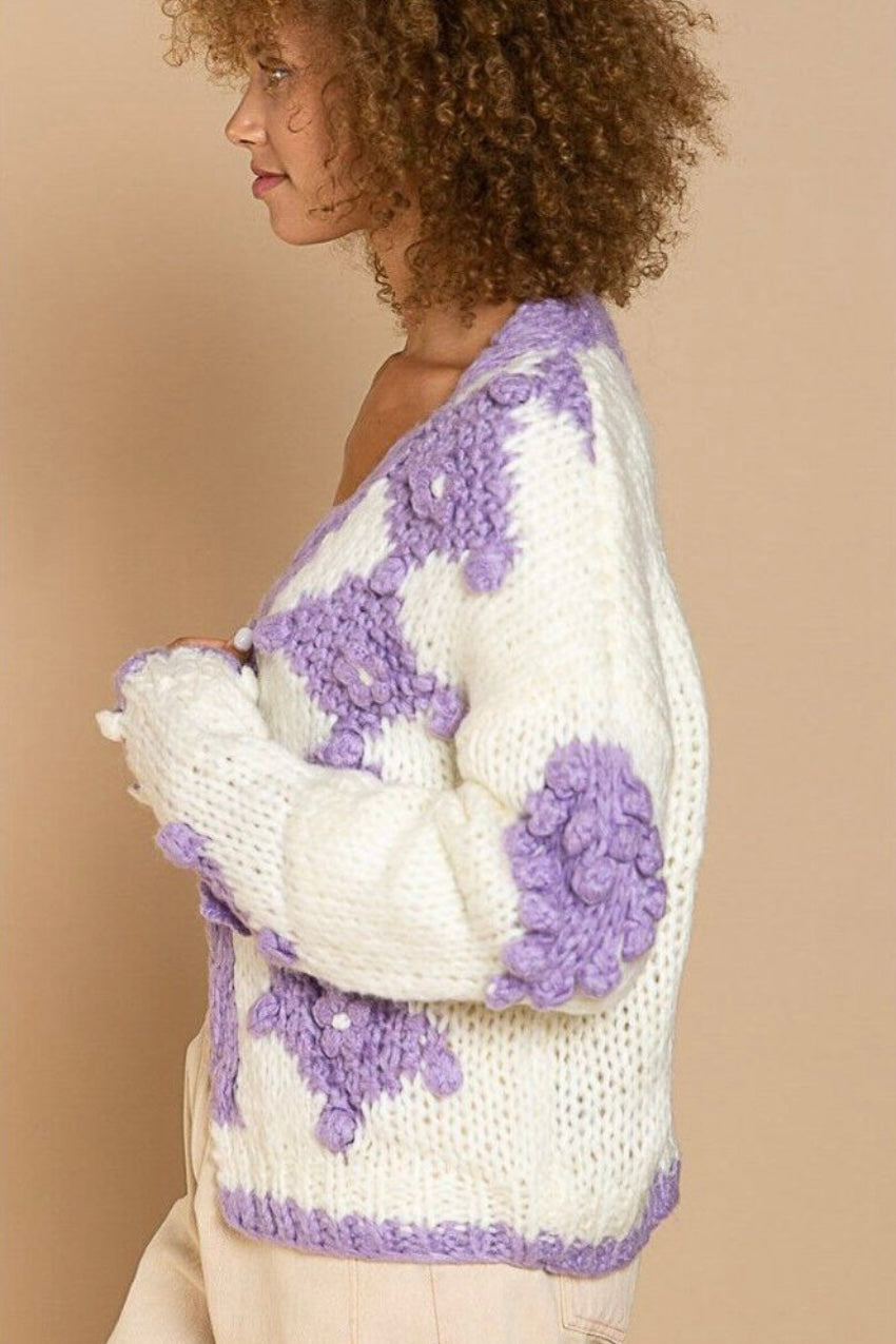 Lilac Pom Pom Cardigan