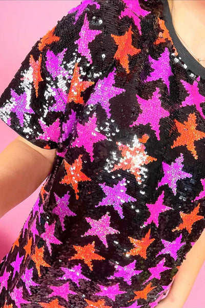 Kendall Sequin All Over Star Dress in Black