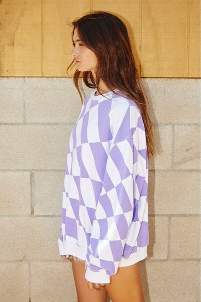 Lavender and White Checkered Sweatshirt