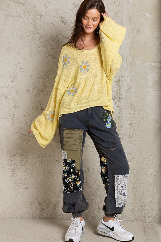 Sunshine On My Mind Floral Printed Long Sleeve Sweater in Yellow