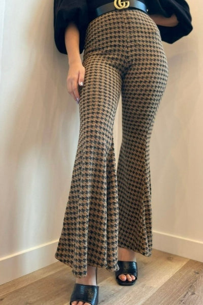 Houndstooth Print Flare Pants