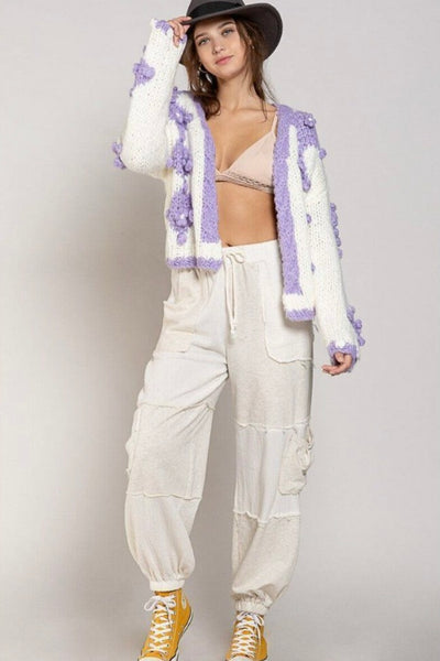 Lilac Pom Pom Cardigan