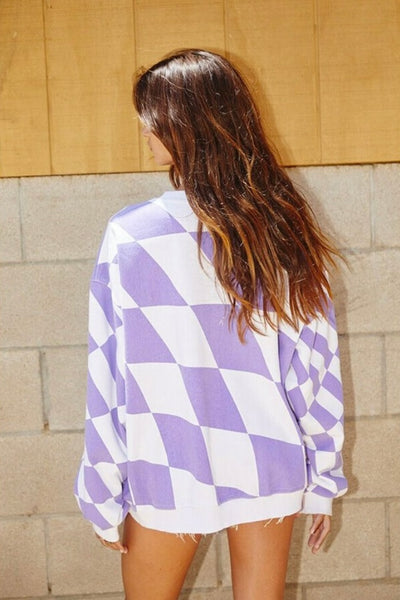 Lavender and White Checkered Sweatshirt