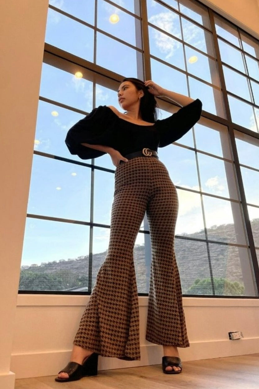 Houndstooth Print Flare Pants