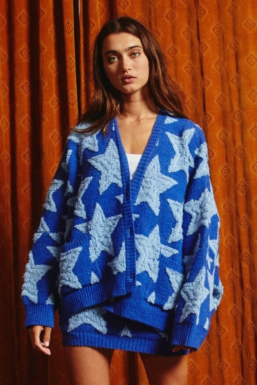 Star Print Knitted Boxy Cardigan
