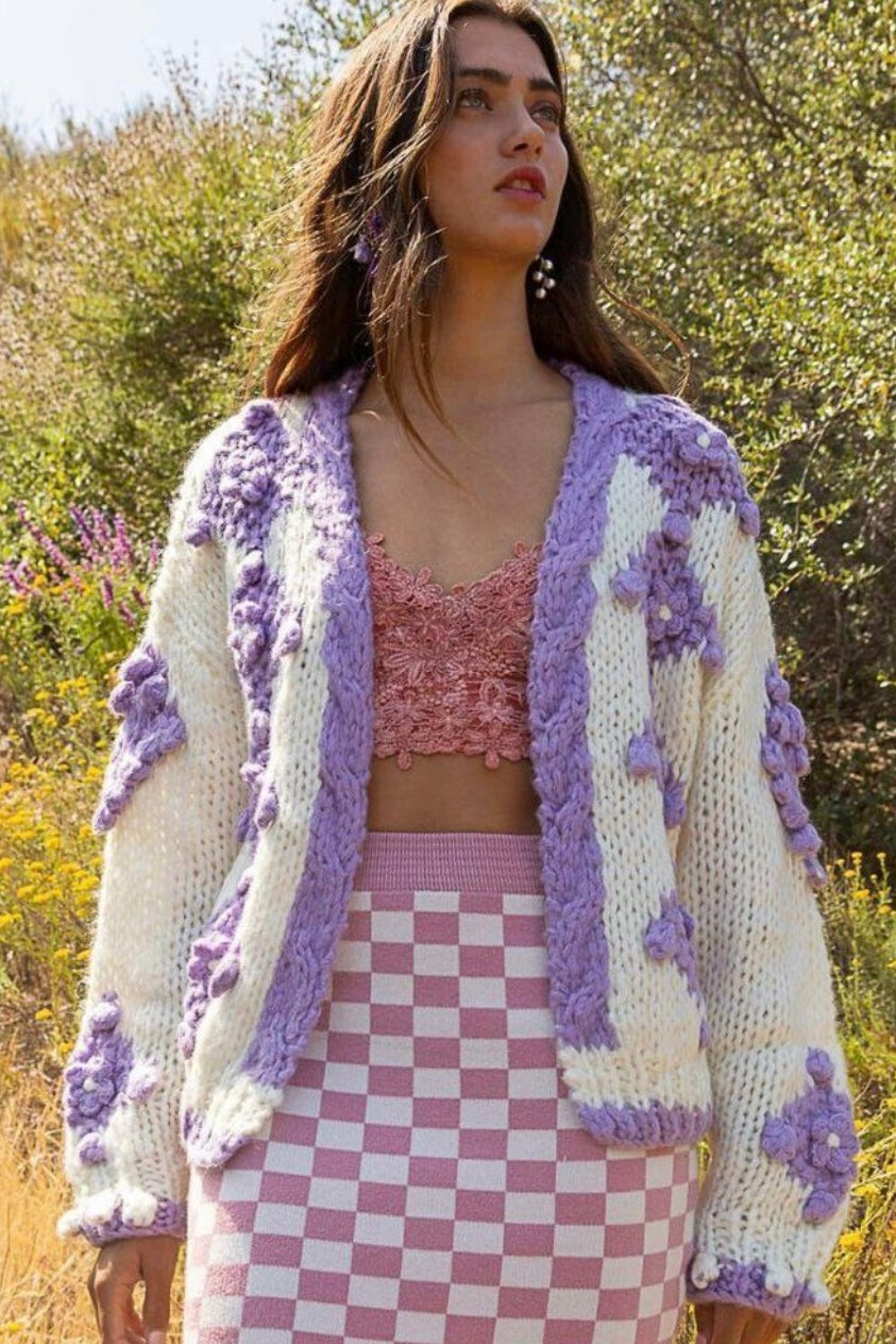 Lilac Pom Pom Cardigan